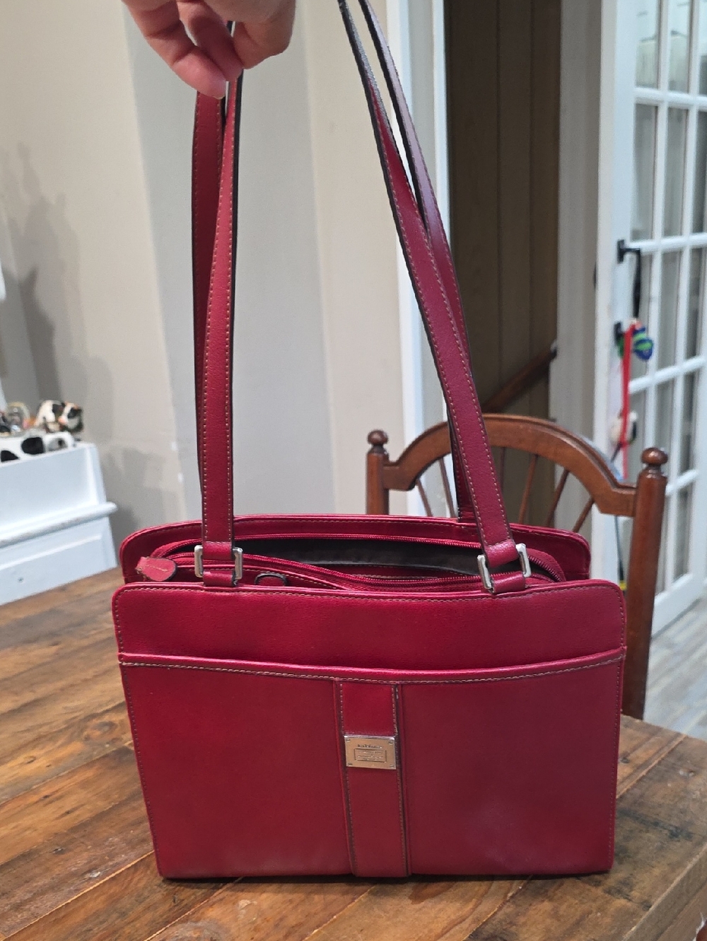 Elegant Red Leather Shoulder Bag with Double Straps